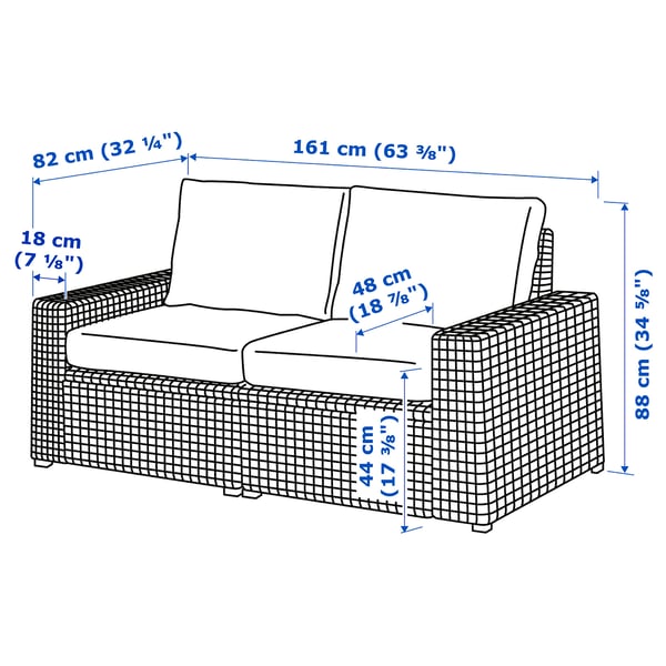 SOLLERÖN 2-seat modular sofa, outdoor, dark grey/Frösön/Duvholmen beige, 161x82x88 cm