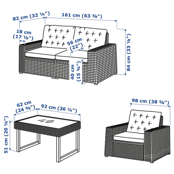 SOLLERÖN 4-seat conversation set, outdoor, dark grey/Kuddarna beige