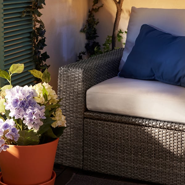SOLLERÖN Armchair, outdoor, dark grey/Frösön/Duvholmen beige