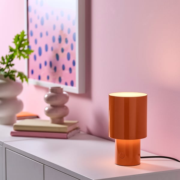 SPETSBOJ Table lamp, dimmable/orange, 22 cm