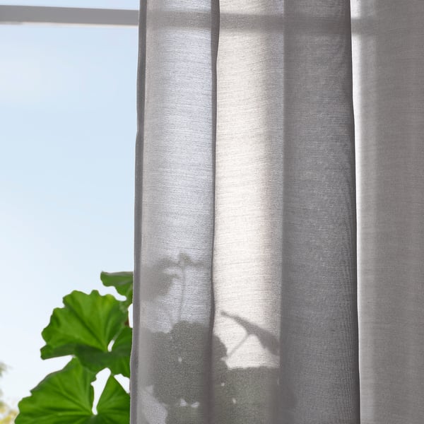 STENFRÖ Sheer curtains, 1 pair, grey/with heading tape, 145x250 cm