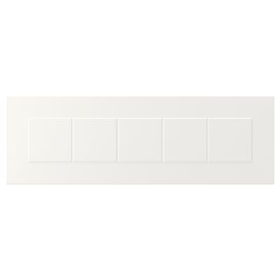 STENSUND white cabinets with framed, grooved panels.