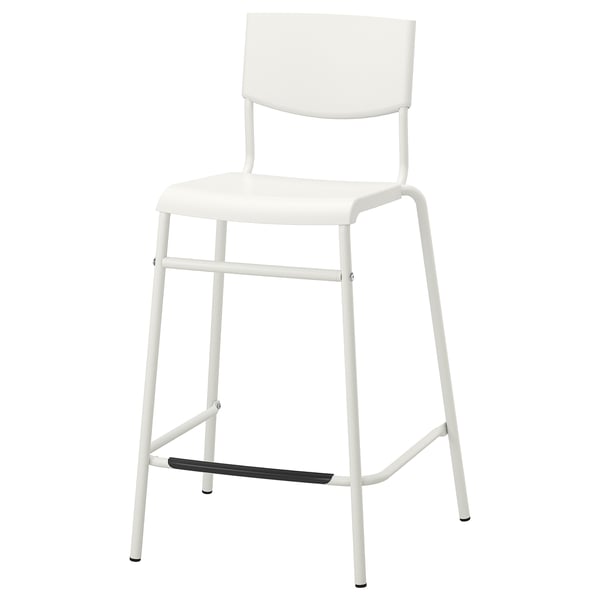 STIG Bar stool with backrest, counter height white/white, 63 cm