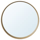 STOCKHOLM round gold mirror - sleek oak frame with shelf - perfect for bathroom or bedroom.