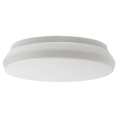 STOFTMOLN: round, white ceiling lamp, smooth design, made of plastic.