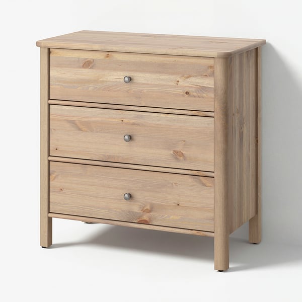 STOREMOLLA Chest of 3 drawers, grey-brown stained, 93x50x91 cm