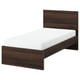 STORKLINTA walnut bed, simple modern design, sturdy wood, rectangular shape, sleek headboard.