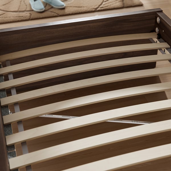 STORKLINTA Bed frame, dark brown oak effect, 90x200 cm