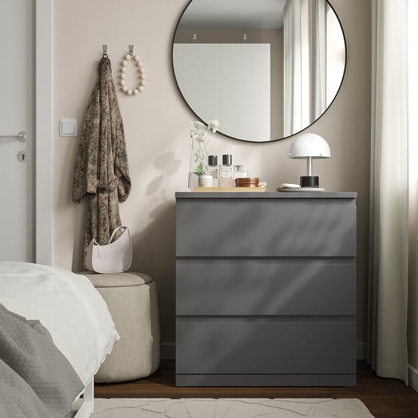 STORKLINTA Chest of 3 drawers, dark grey, 70x50x75 cm