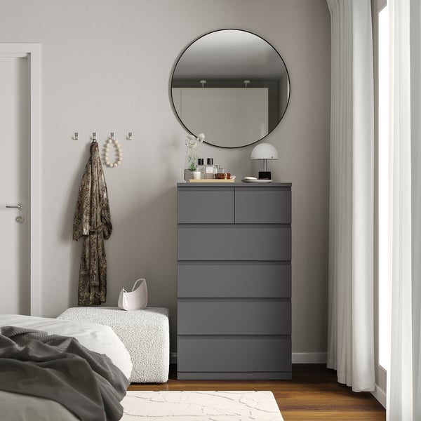 STORKLINTA Chest of 6 drawers, dark grey, 70x50x120 cm