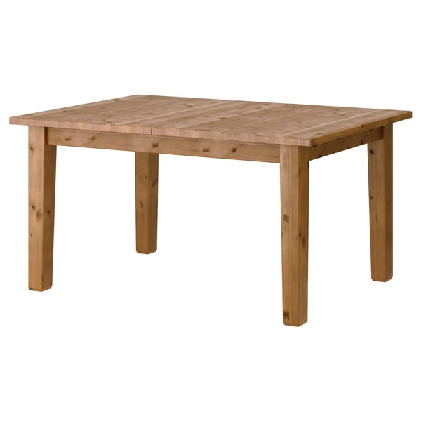 STORNÄS, solid pine dining table, light brown, square shape, rustic knots, sturdy legs.
