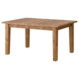 STORNÄS, solid pine dining table, light brown, square shape, rustic knots, sturdy legs.