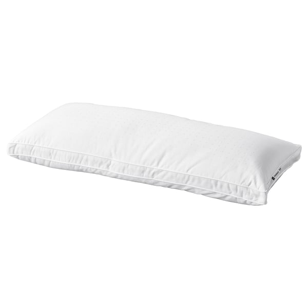 White strandmolne pillow: rectangular, soft cotton, supportive, for side/back sleepers, double piping.