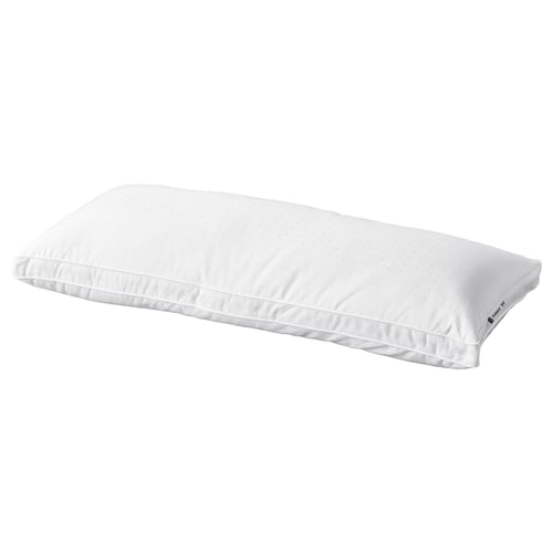 White strandmolne pillow: rectangular, soft cotton, supportive, for side/back sleepers, double piping.