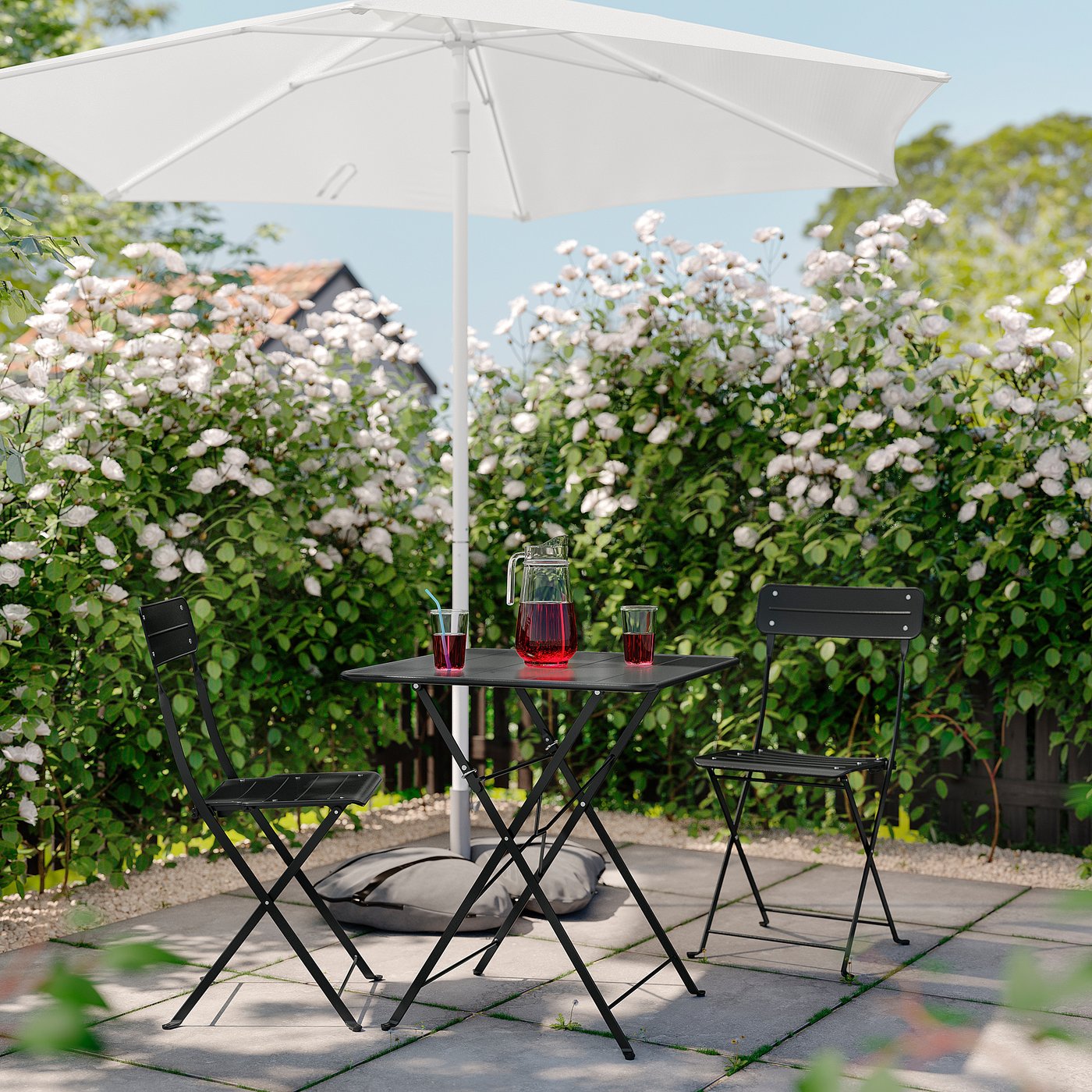 SUNDSÖ table and 2 folding chairs, outdoor anthracite/anthracite