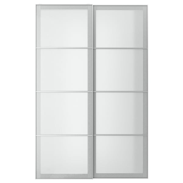 A SVARTISDAL wardrobe with frosted glass doors in white. The design sliding doors with an aluminum frame and tempered glass panels.