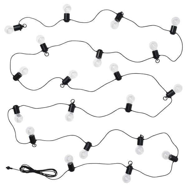 String lights, SVARTRÅ, black with round bulbs,- style decoration.