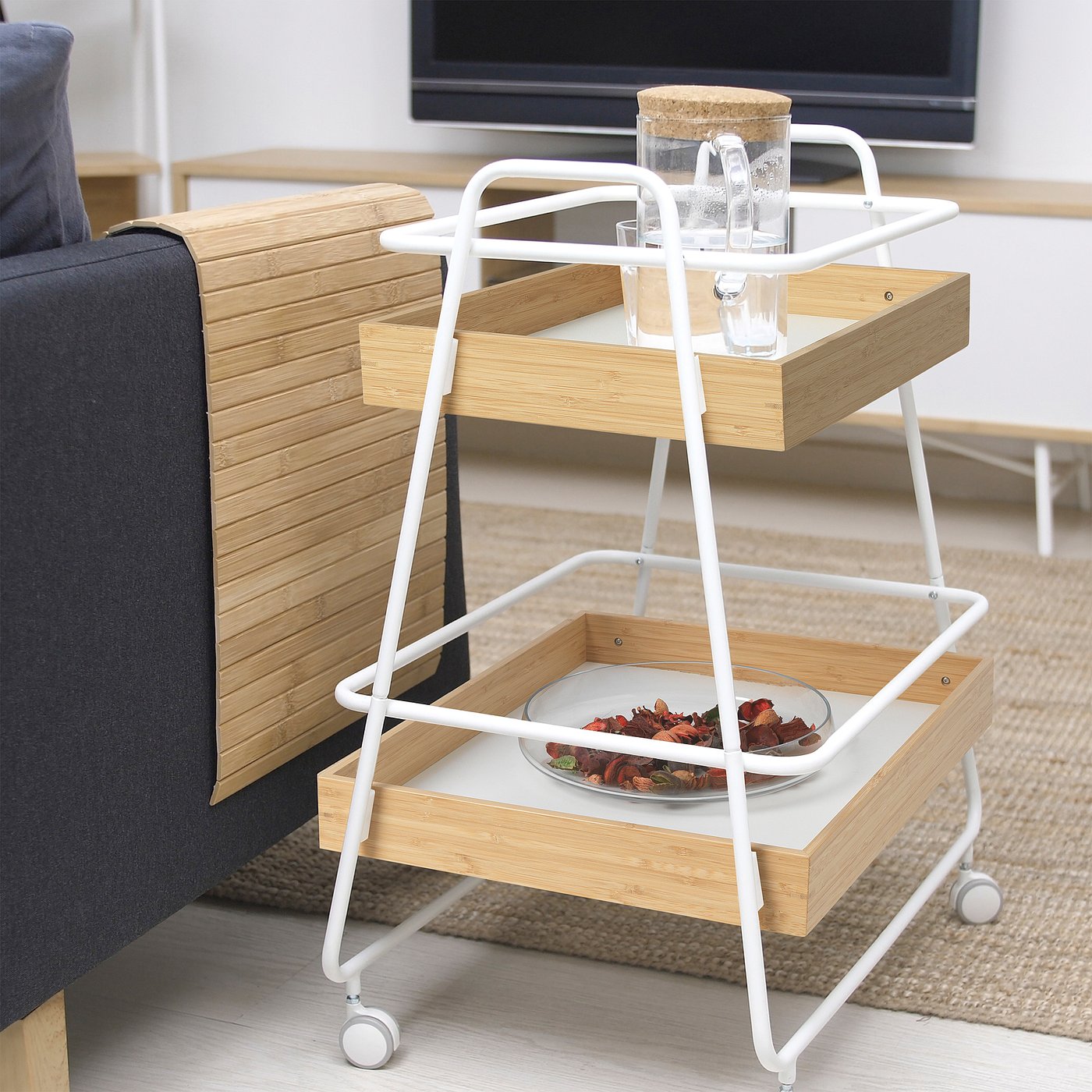 SVENARUM trolley table with storage, bamboo/white, 40x56 cm - IKEA