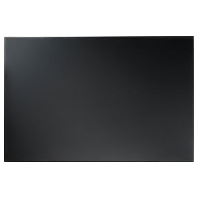 A black svensas magnetic board. Its rectangular, made of powder-coated steel. Use it to hang notes and memories.