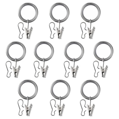2 nickel-plated curtain hooks with clips & s-hooks