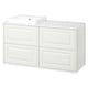 White TÄNNFORSEN bathroom vanity, marble countertop, ceramic basin, four drawers, classic style.