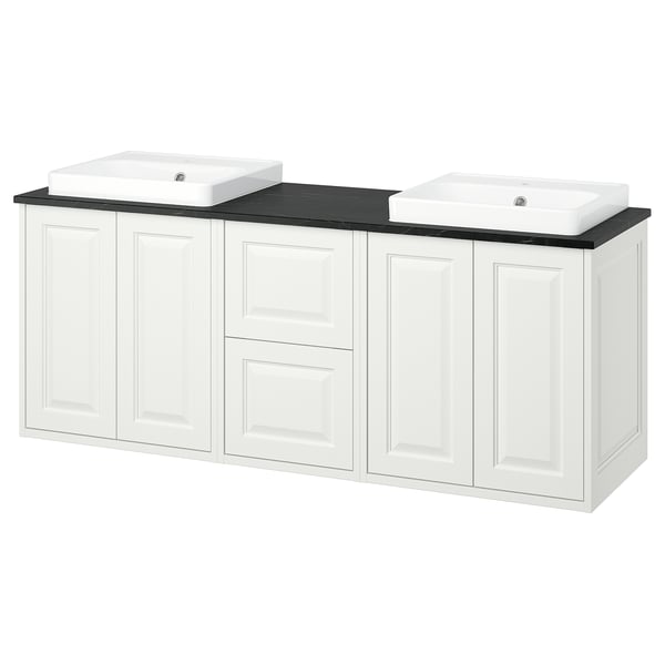 TÄNNFORSEN / ORRSJÖN Wash-stand/wash-basins, white/black marble effect, 162x49x71 cm