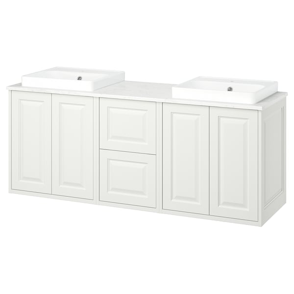 TÄNNFORSEN / ORRSJÖN Wash-stand/wash-basins, white/white marble effect, 162x49x71 cm