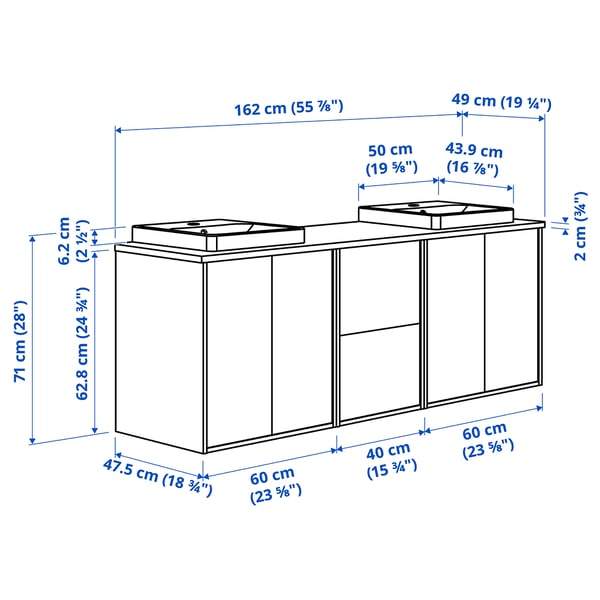 Illustration with measurements for the product: TÄNNFORSEN.