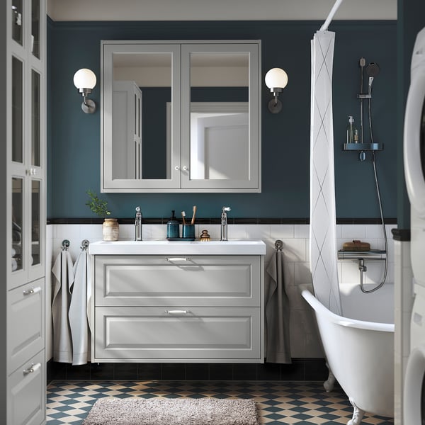 TÄNNFORSEN / ORRSJÖN Wash-stnd w drawers/wash-basin, light grey, 102x49x69 cm