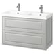 Option: Wall-mounted grey bathroom cabinet with double sink and two drawers.