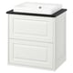 White TÄNNFORSEN bathroom cabinet with marble countertop and sink.