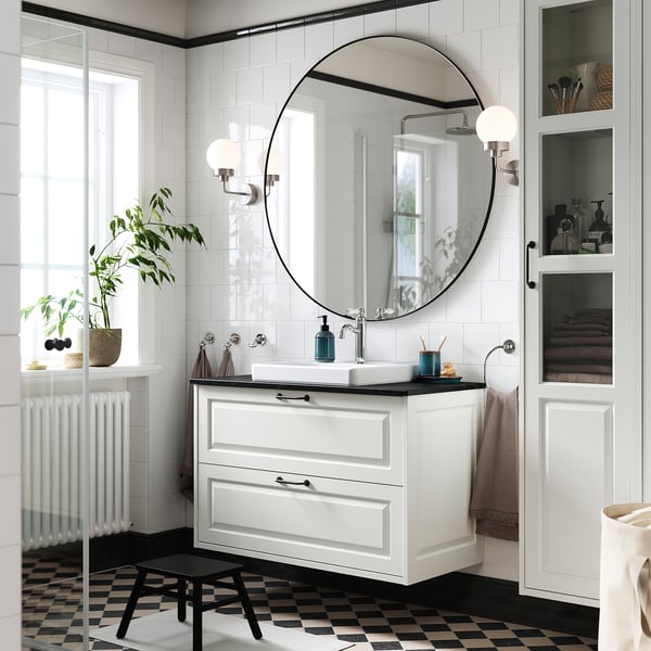 TÄNNFORSEN / ORRSJÖN Wash-stnd w drawers/wash-basin, white/black marble effect, 102x49x71 cm