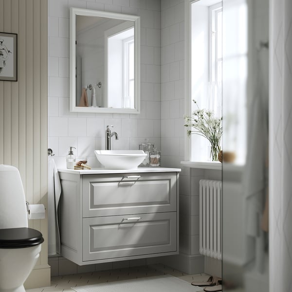 TÄNNFORSEN / VÄSTERSJÖN Wash-stnd w drawers/wash-basin, light grey/white marble effect, 82x49x79 cm