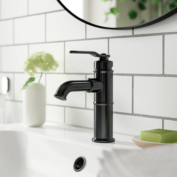 TAKSJÖN Bathroom mixer tap top lever, black, M