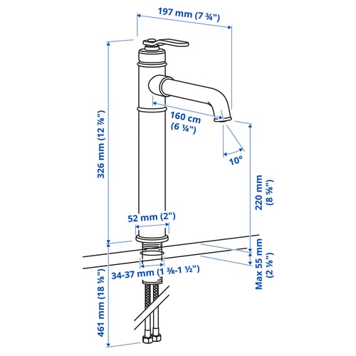 TAKSJÖN Bathroom mixer tap top lever, stainless steel colour, XL