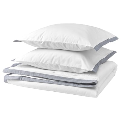 White duvet set, organic cotton, square, two pillows.