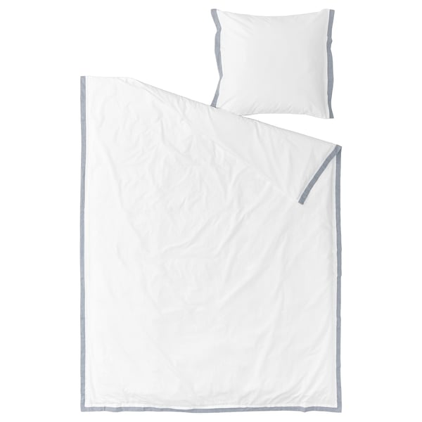 TÅTELSMYGARE duvet set in white with gray trim, organic cotton.