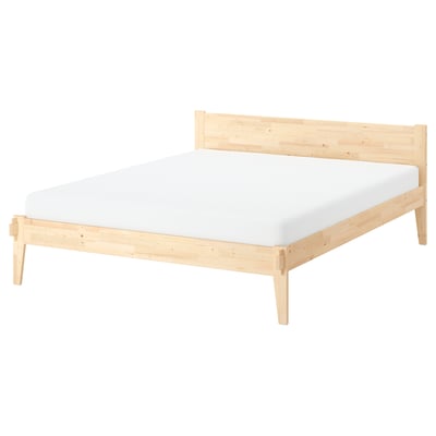 Taxasklint bed, light wood, rectangular, minimalist design with headboard and footboard, natural finish.
