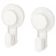 Two white TISKEN suction hooks, circular shape, wall-mounted, no-drill design.
