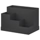 Option: A black TJENA desk organizer with multiple compartments for storage. Its made of recycled paper and has a modern, minimalist design.
