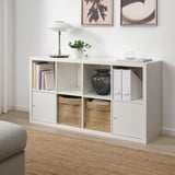 White TJILLEVIPS jute basket in shelf, elegant & natural, fits kallax units.