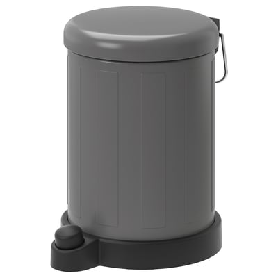 Gray TOFTAN pedal bin with foot pedal, handle, and lid, made of galvanized steel and plastic.