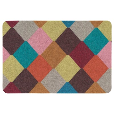 TORGPLATS doormat with multicolored geometric squares, durable recycled polyester.