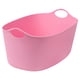 Option: Pink oval laundry basket with handles, flexible plastic, modern design for indoor/outdoor use.