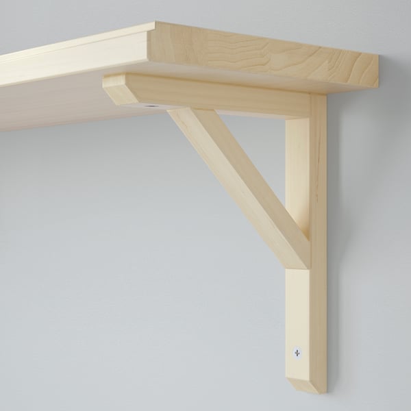 Wooden wall shelf with clean lines and sturdy support bracket, ideal for storage and display, shown against a white wall.