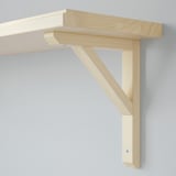 Wooden wall shelf with clean lines and sturdy support bracket, ideal for storage and display, shown against a white wall.