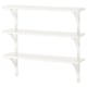 A white wooden wall shelf, TRANHULT, with three tiers. Its simple, practical for storage, and can be customized in length.