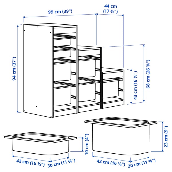 Illustration with measurements for the product: TROFAST.