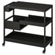 Option: Black metal trolley with three shelves and wheels; practical and mobile for meetings or offices.