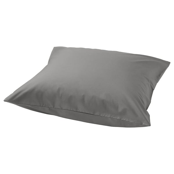 Gray pillowcase, rectangular, soft blend of cotton and lyocell, smooth texture, no patterns.